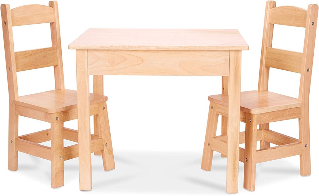 Melissa & Doug Solid Wood Table and 2 Chairs Set - Light Finish Furniture for Pl