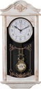 Large Vintage Grandfather Wood- Looking Plastic Pendulum Wall Clock for Living R