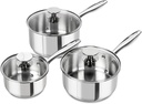 MICHELANGELO Stainless Steel Saucepan Set with Lids 1QT & 2QT & 3QT, Stainless S