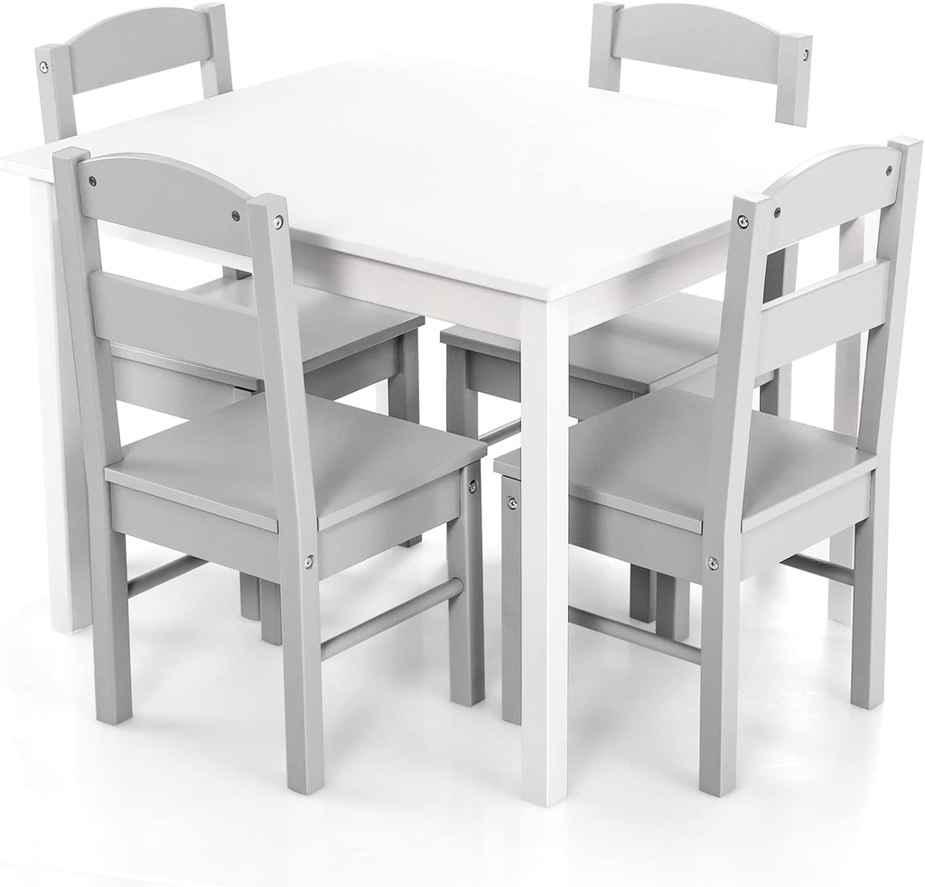 Costzon Kids Table and Chair Set, 5 Piece Wood Activity Table & Chairs for Arts,