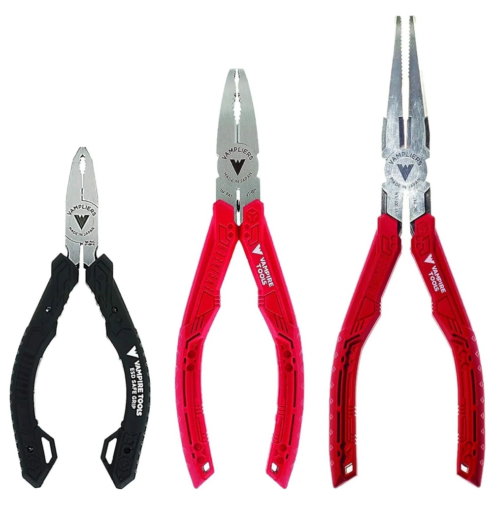 Lachk 3-Piece Screw Extraction Pliers Set. High Carbon Steel Stripped Screw Removal Tools: Includes 5" Mini ESD Safe, 6.25" Multipurpose and 7.5" Long Nose Cutting Pliers. Made in Japan