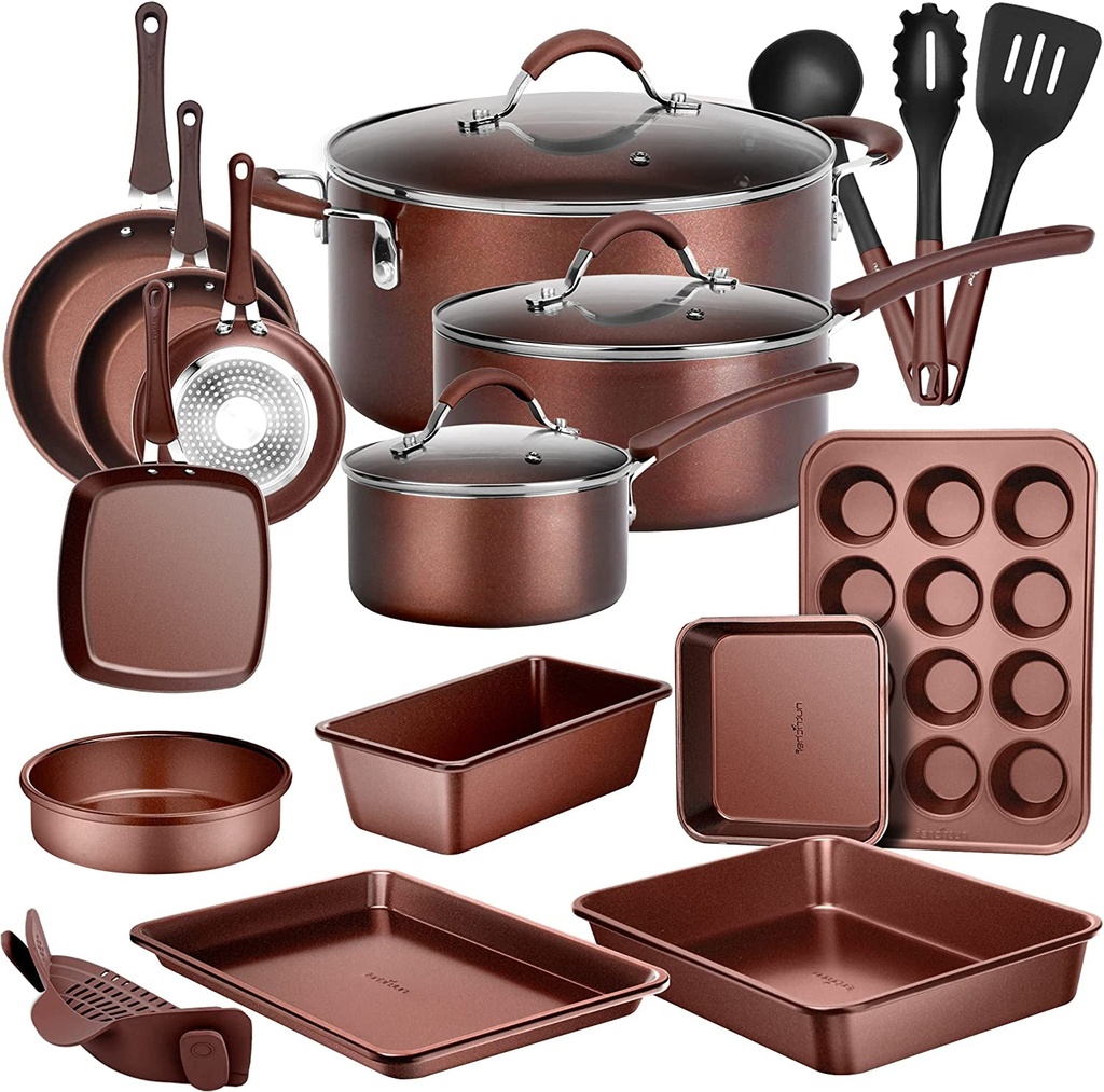 Nutrichef 20 Piece Professional Home Kitchen Cookware and Bakeware, Pots and Pan