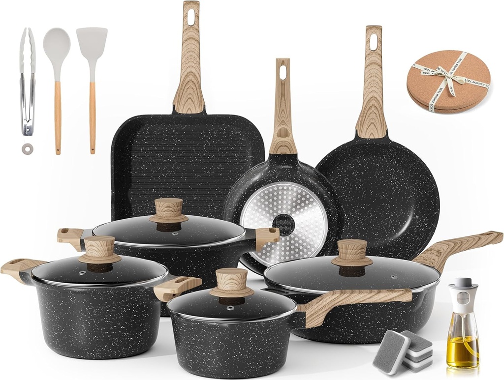 20 Piece Pots and Pans Set - Caannasweis Kitchen Nonstick Cookware Sets