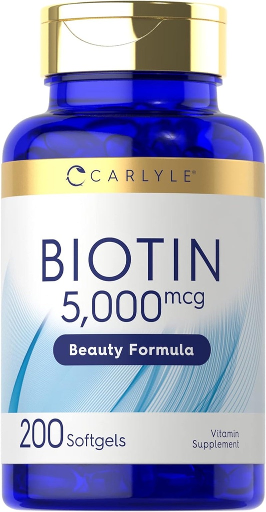 Carlyle Biotin 5000Mcg Softgels | 200 Count | Vitamins for Hair Skin and Nails |