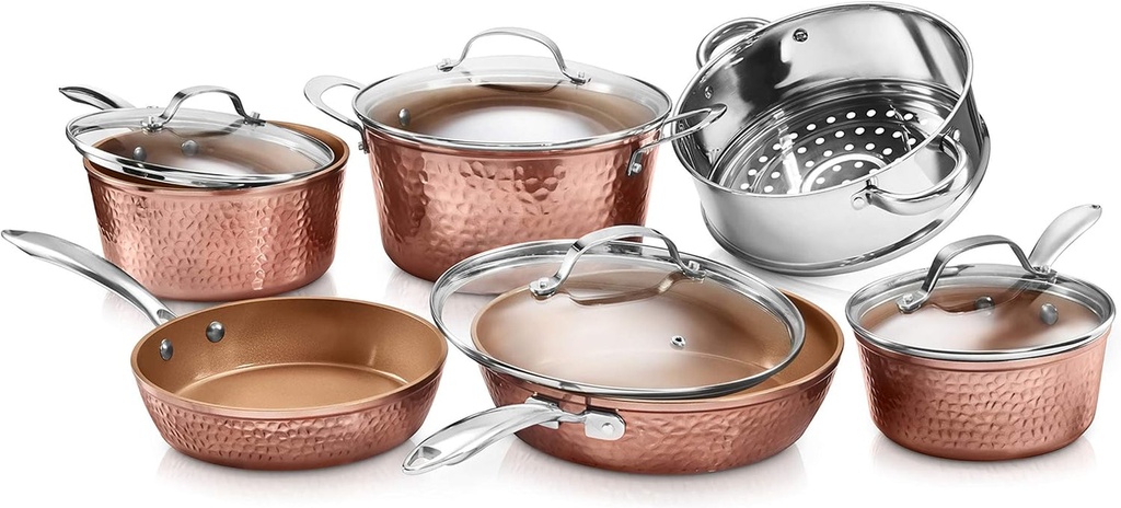 Gotham Steel Hammered Collection Pots and Pans 10 Piece Premium Ceramic Cookware