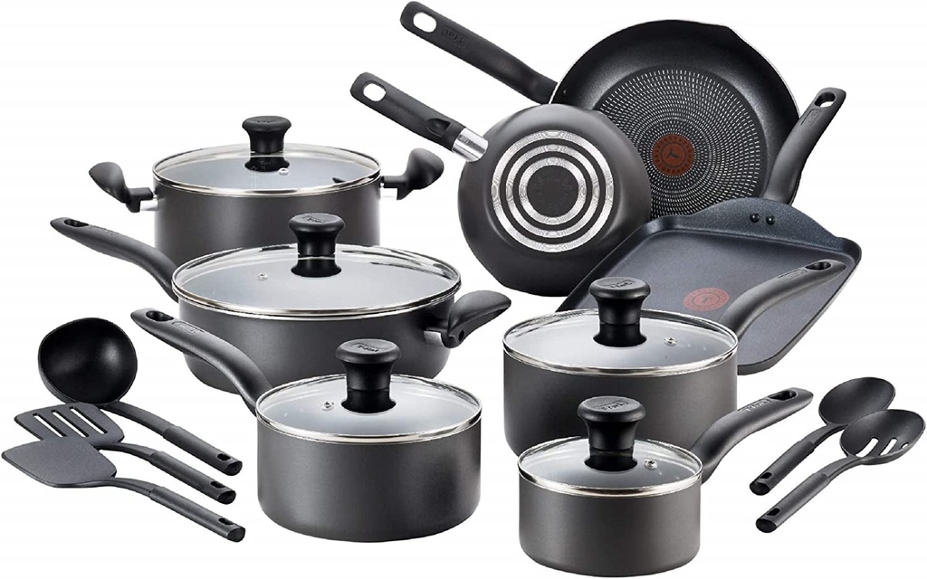 T-Fal Initiatives Nonstick Cookware Set 18 Piece Oven Safe 350F Pots and Pans, D