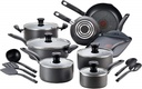 T-Fal Initiatives Nonstick Cookware Set 18 Piece Oven Safe 350F Pots and Pans, D