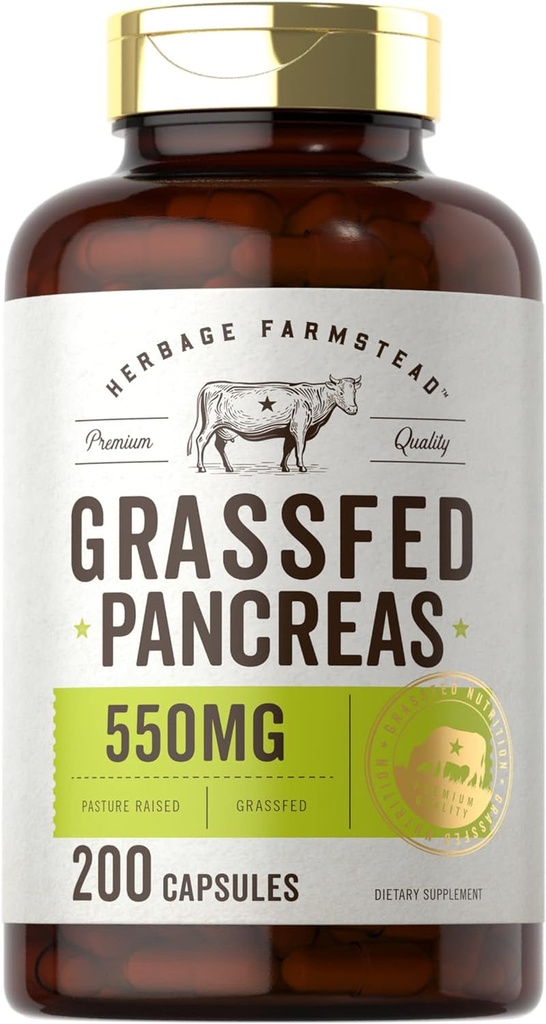 Carlyle Grass Fed Beef Pancreas | 550Mg | 200 Capsules | Desiccated Pasture Rais