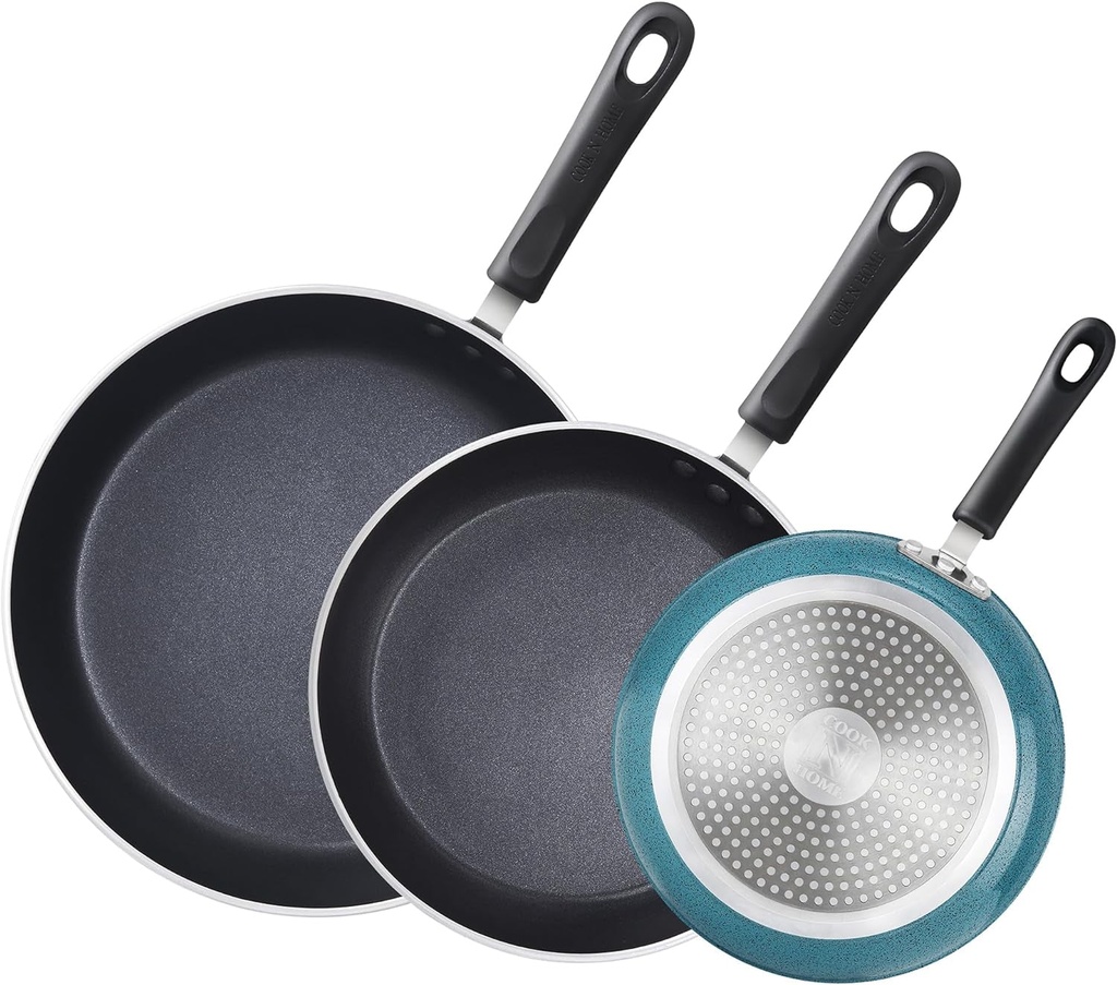 3-Piece Cook N Home Nonstick Saute Fry Pan Skillet Set, 8, 9.5, and 11-Inch Kit