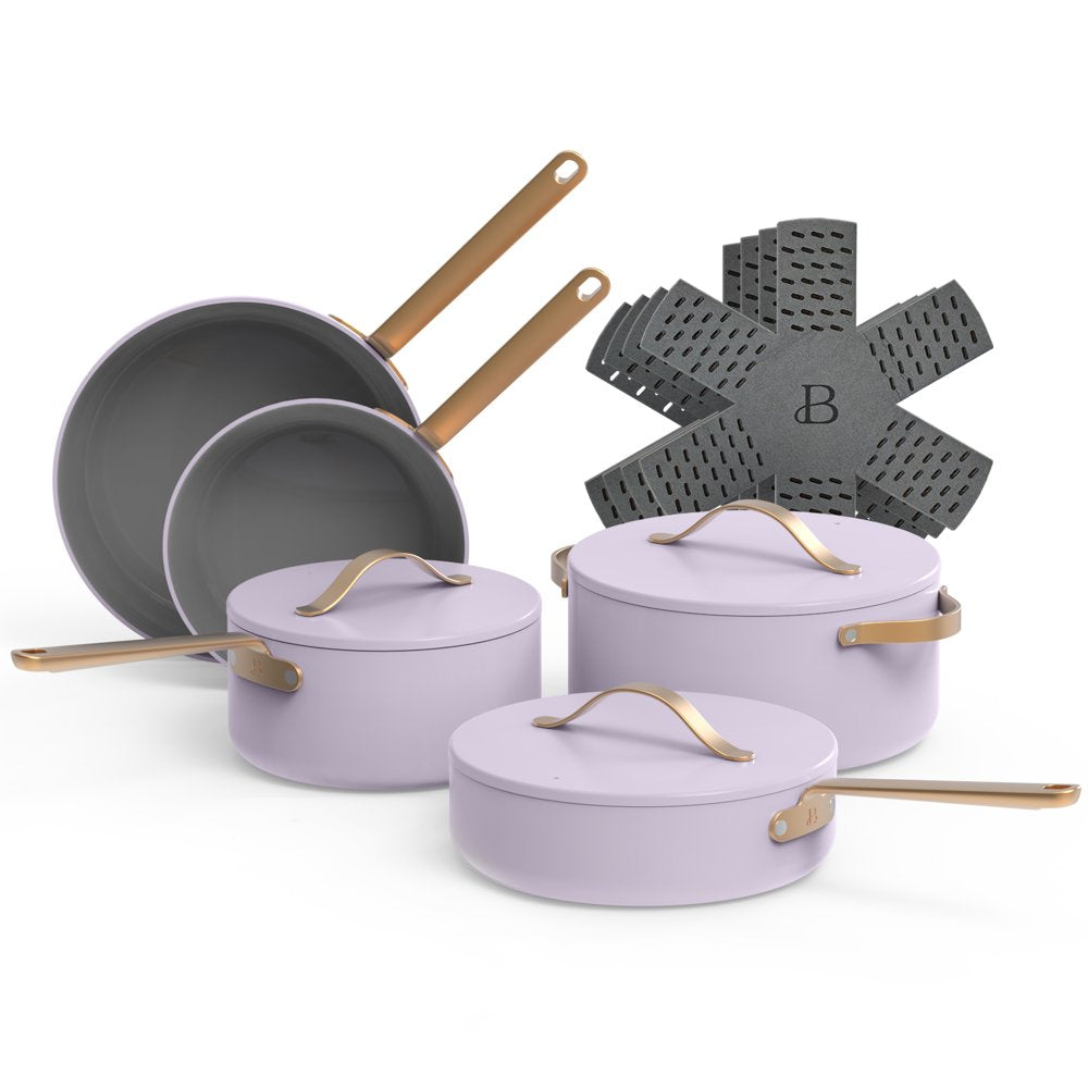 Beautiful 12Pc Ceramic Non-Stick Cookware Set, Lavender by Drew Barrymore