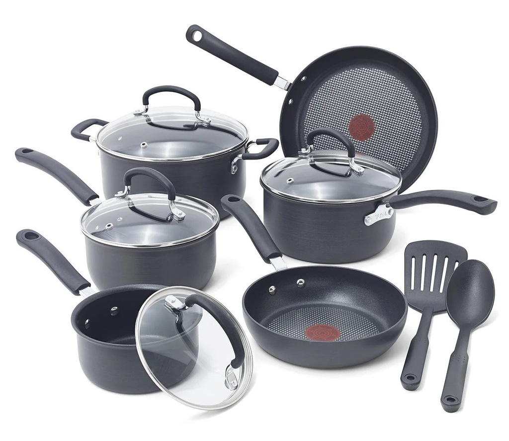 T-Fal Ultimate Hard Anodized Titanium Nonstick Cookware, 12 Piece Set, Grey