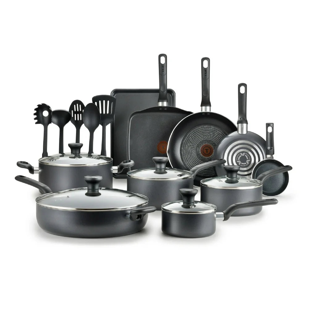 T-Fal Easy Care, 20 Piece Non-Stick Pots and Pans Cookware Set, Grey