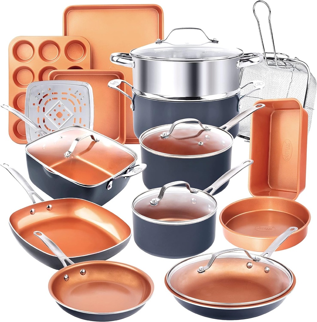 Gotham Steel 20 Pc Pots and Pans Set, Bakeware Set, Ceramic Cookware Set for Kit