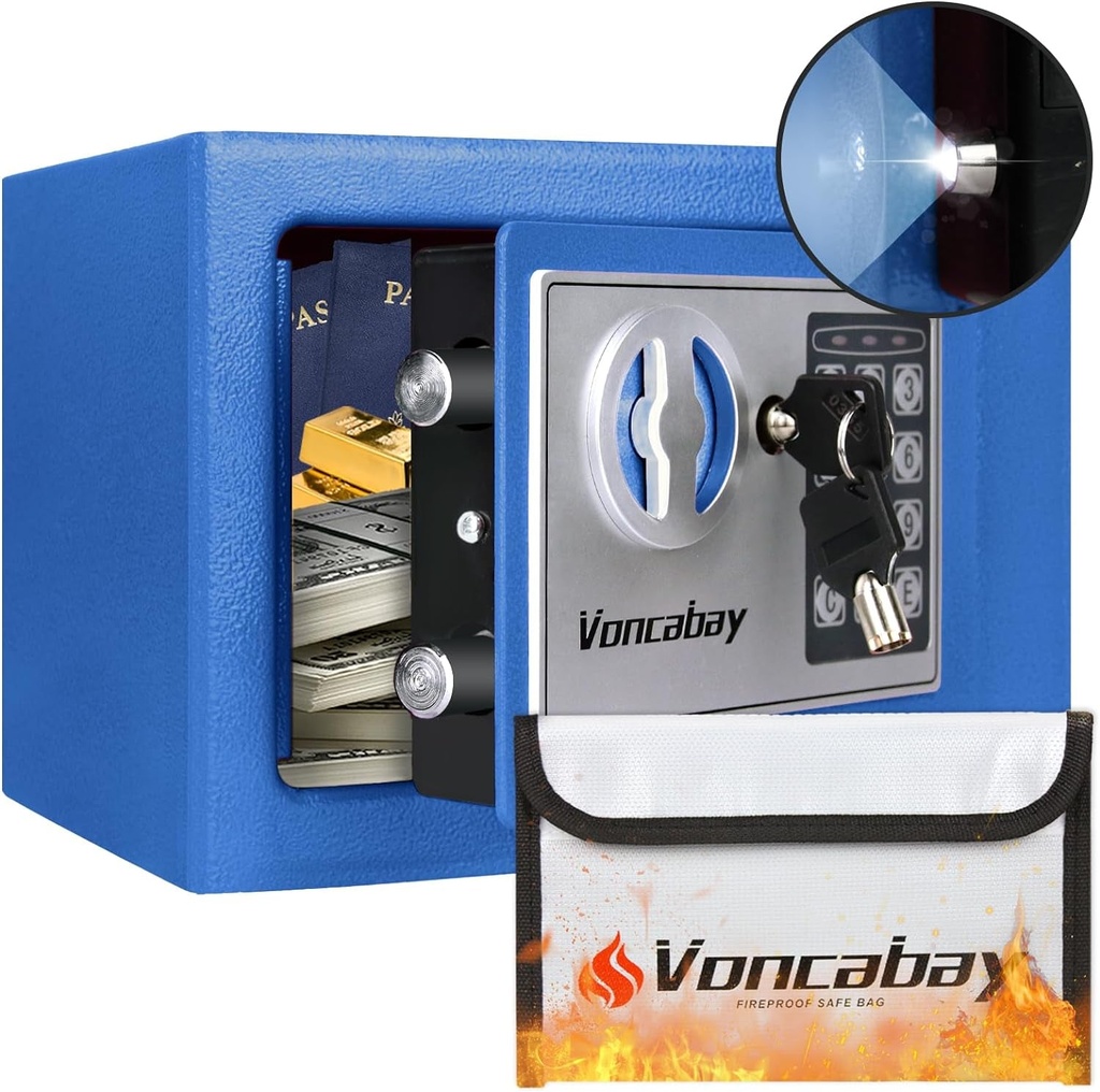 16.76 Cm (H) Blue Money Safe Box with Sensor Light & Fireproof Security Safe