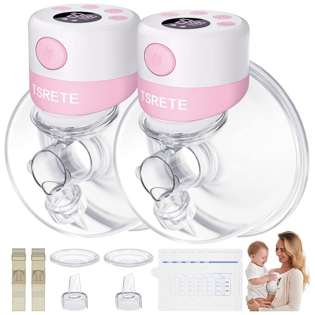 TSRETE Double Wearable Breast Pump, Electric Hands-Free Breast Pumps with 2 Mode