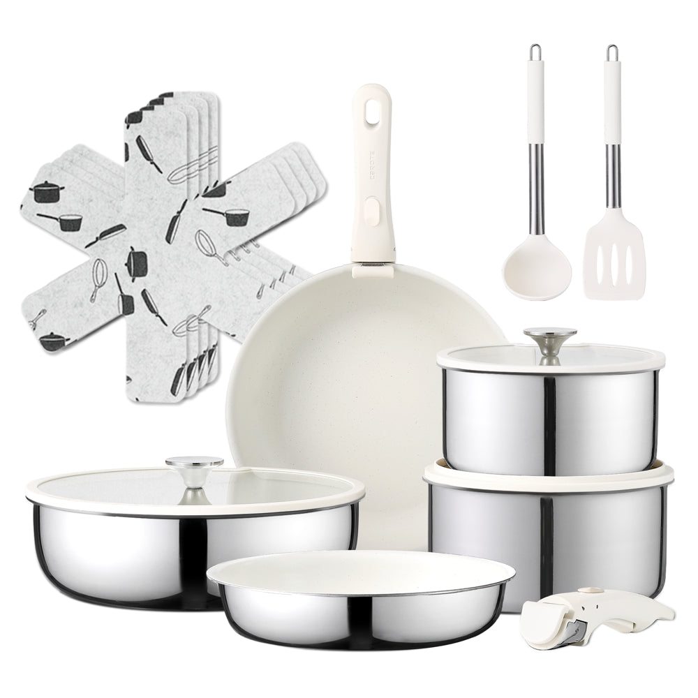 Carote Nonstick Cookware Sets, 16 Pcs Stainless Steel Non Stick Pots and Pans Se