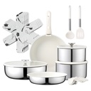 Carote Nonstick Cookware Sets, 16 Pcs Stainless Steel Non Stick Pots and Pans Se