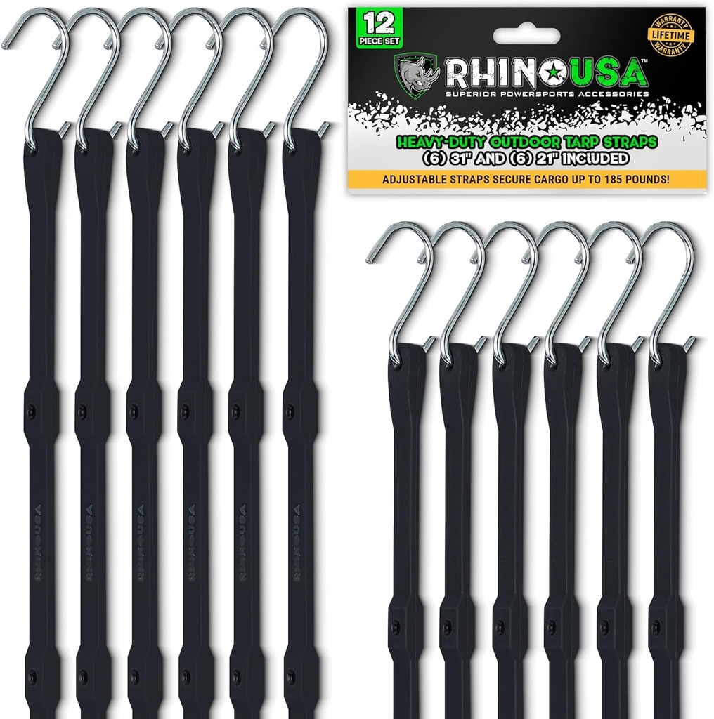 RHINO USA Bungee Cords with Hooks - Heavy Duty Outdoor 28Pc Assortment with 4 Fr