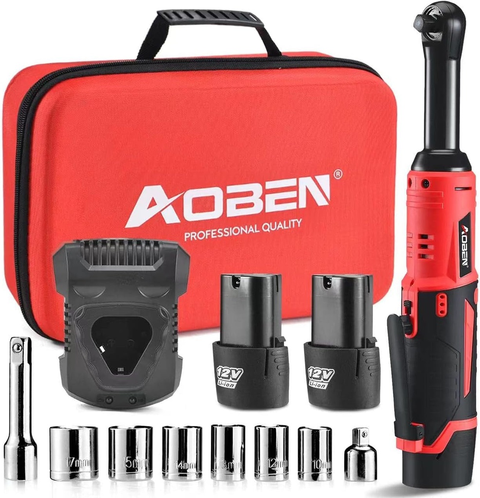 AOBEN 3/8" 40 Ft-Lbs Cordless Electric Ratchet Wrench Kit with Variable Speed, L