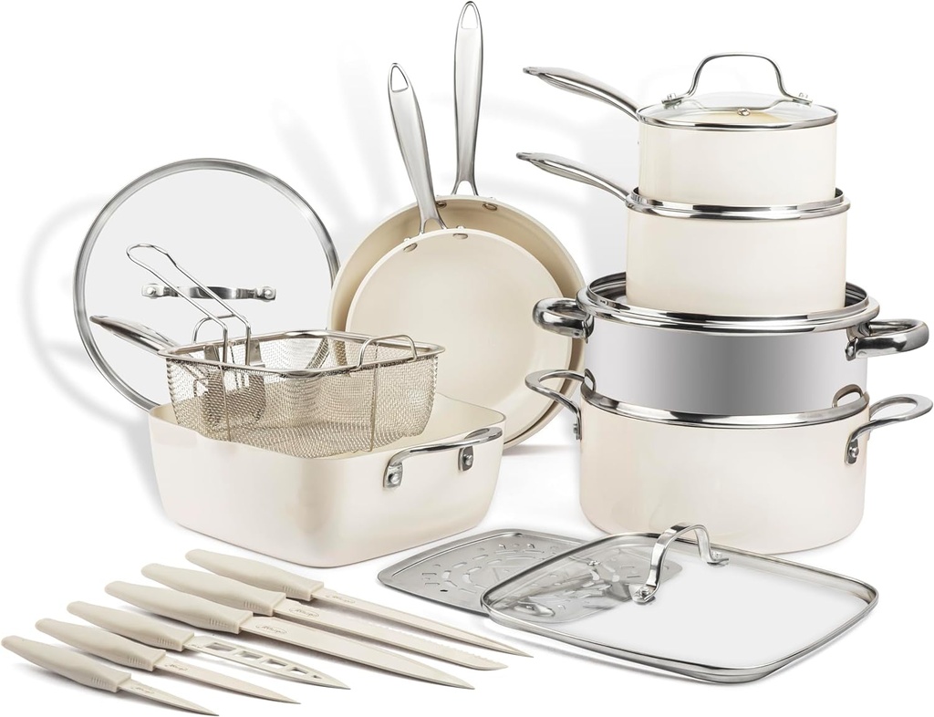 Gotham Steel 12 Pc Ceramic Pots and Pans Set Non Stick, Kitchen Cookware Sets, P