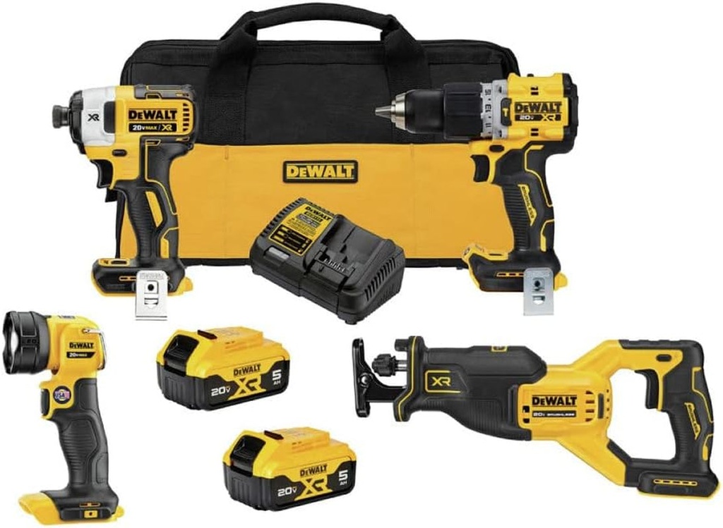 DEWALT 20V MAX XR Power Tools Combo Kit, Hammer Drill, Impact Driver, Reciprocat