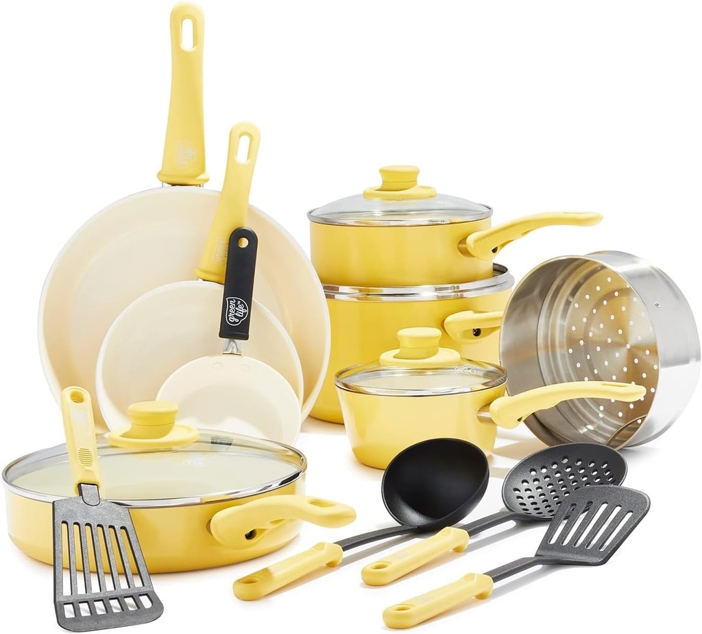Greenlife Soft Grip Healthy Ceramic Nonstick 16 Piece Kitchen Cookware Pots And