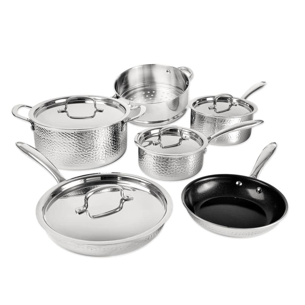 Hammered 10-Piece Stainless Steel Tri-Ply Nonstick Ultra Premium Ceramic Cookwar