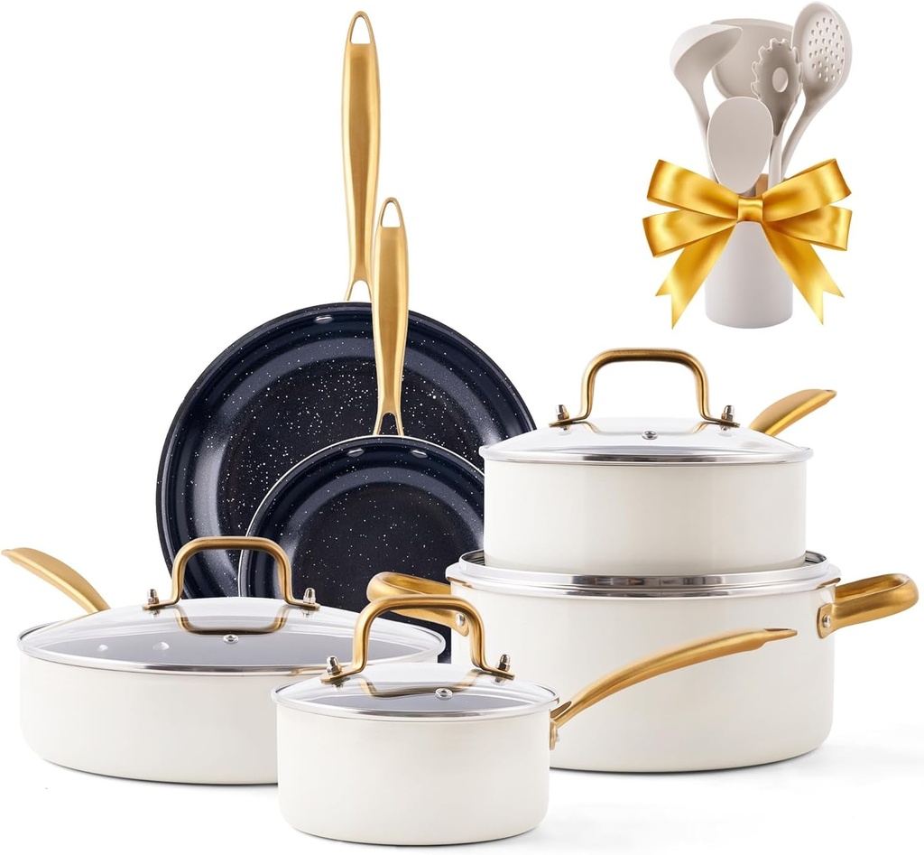 Ceramic Pots and Pans Set - Kitchen Cookware Sets Nontsick Non Toxic Cookware Se