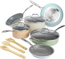 Goodful Ceramic Nonstick Pots and Pans Set, Titanium-Reinf
