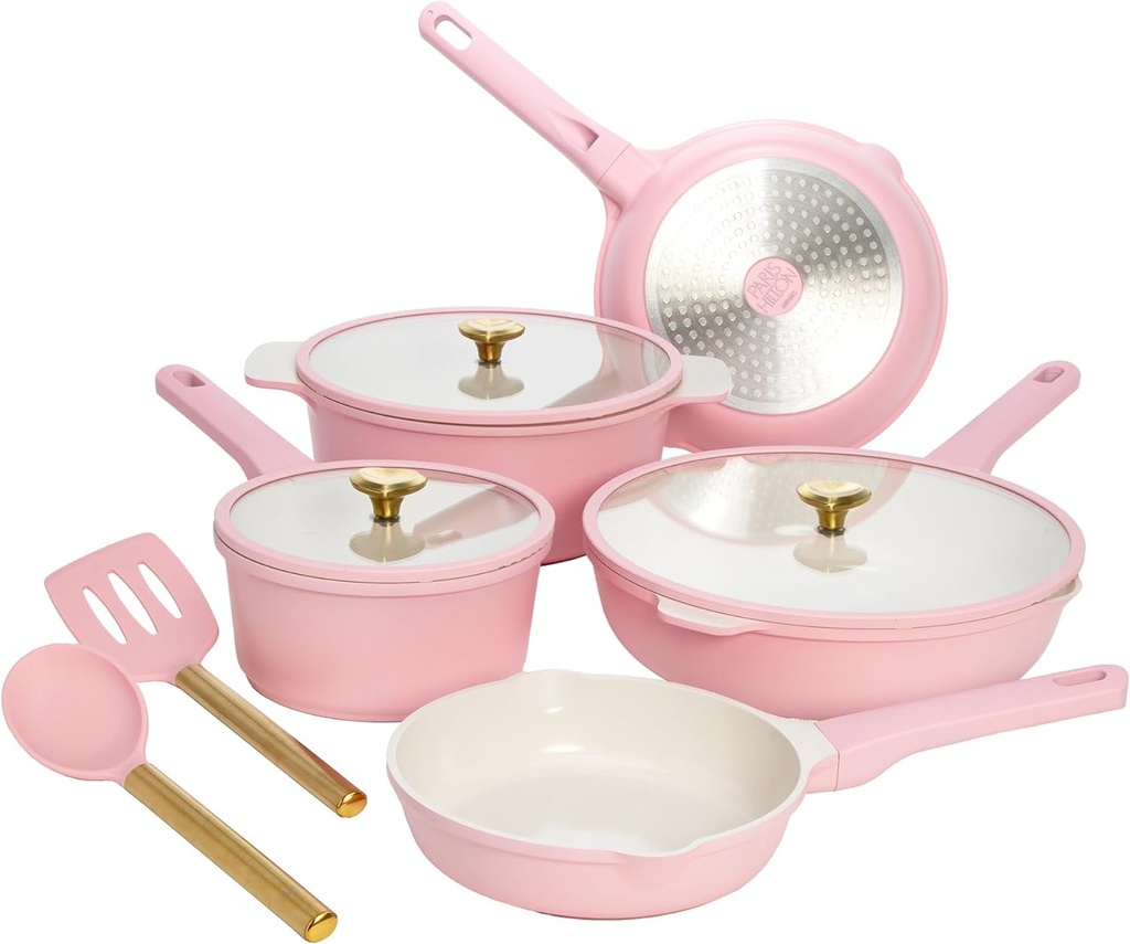 Paris Hilton Ceramic Nonstick Cookware Set, Cast Aluminum with Dual Layer Nonsti