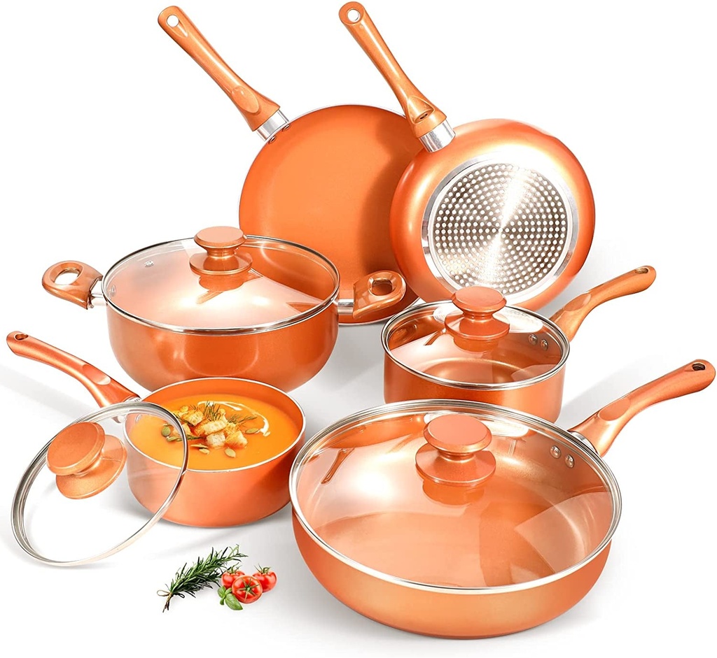 Pots and Pans Set, Cookware Copper Pan Set, Nonstick Ceramic Coating, Saute Pan,