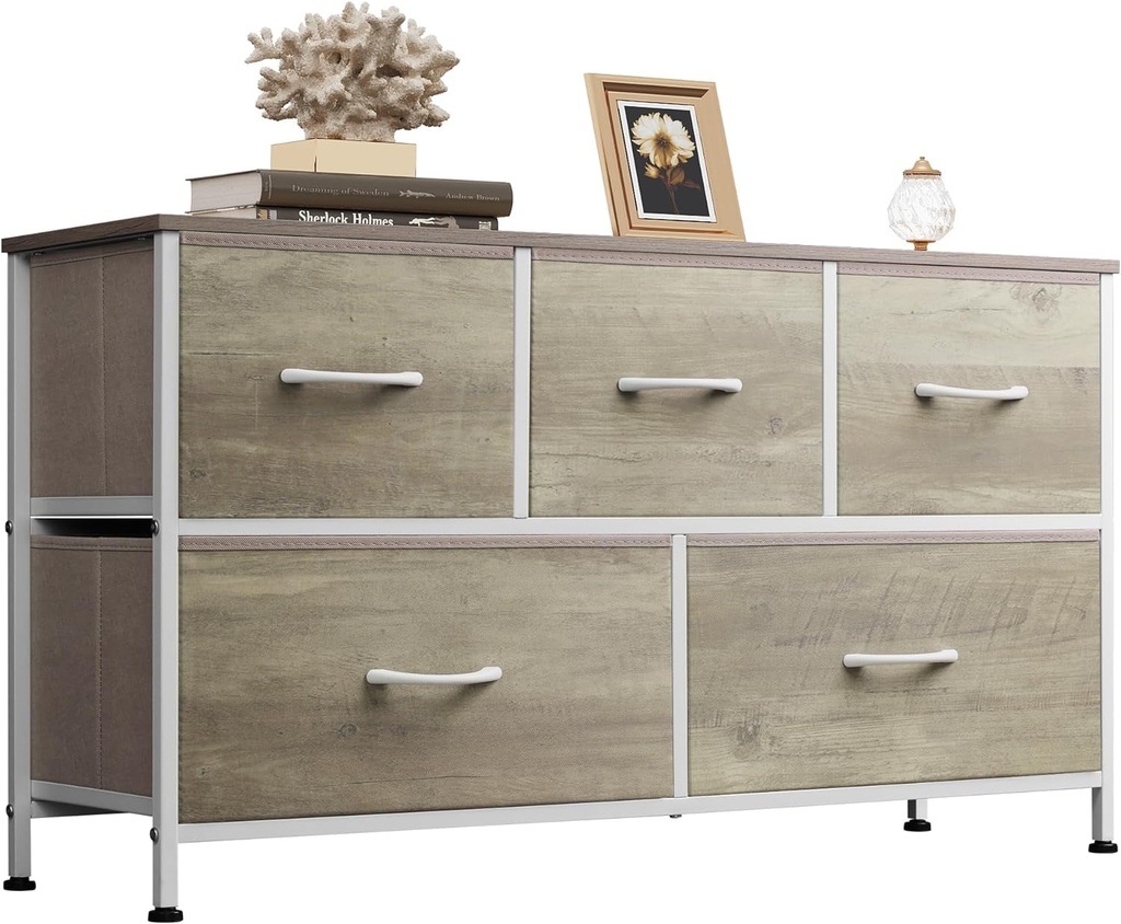 WLIVE Dresser for Bedroom with 5 Drawers, Wide Chest of Drawers, Fabric Dresser,