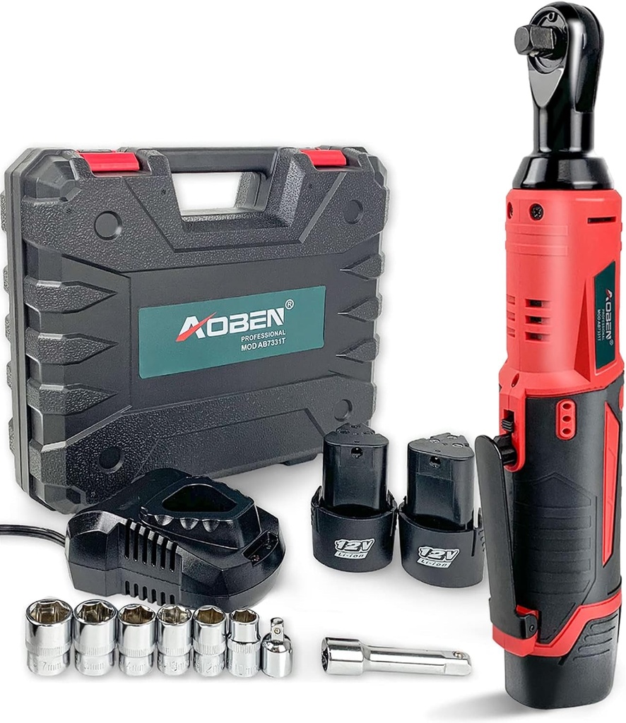 AOBEN Cordless Electric Ratchet Wrench Set, 3/8" 12V Power Ratchet Tool Kit With