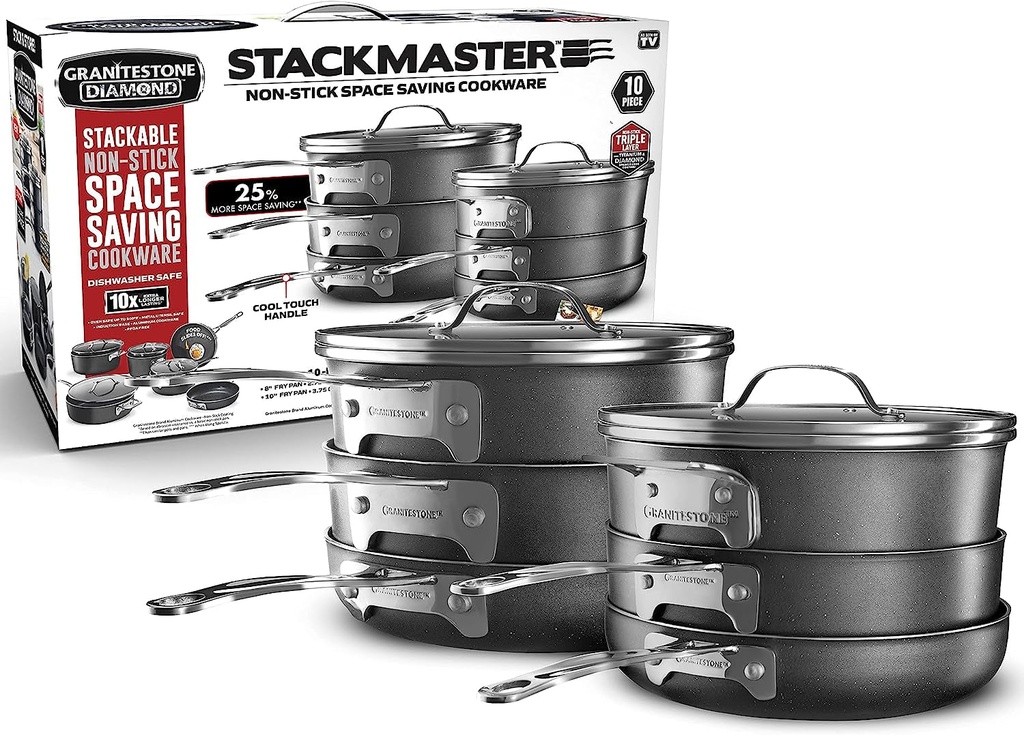 Granitestone Original Stack Master 10 Piece Cookware Set, Triple Layer Nonstick
