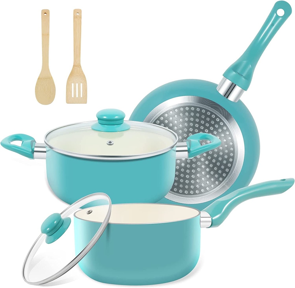 Pots and Pans Set, 7 Piece Nonstick Ceramic Cookware Set, Induction Kitchen Cook