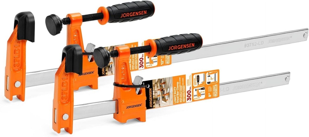 Jorgensen 2-Piece Steel Bar Clamp Set, Light Duty F-Clamp, 8-Inch & 12-Inch