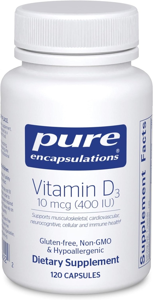 Pure Encapsulations Vitamin D3 10 Mcg (400 IU) | Hypoallergenic Support for Bone