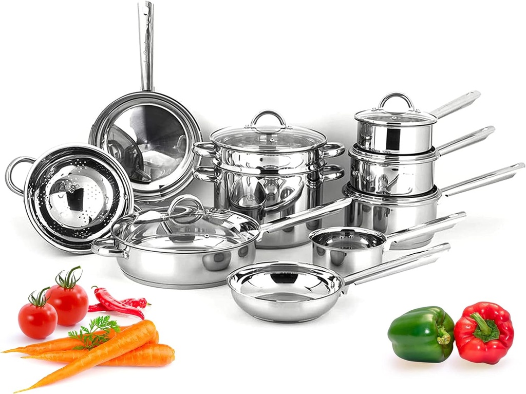 Cookware Set - 15 Piece Use with Any Stove or Oven Non-Stick Kitchen Cookware Se