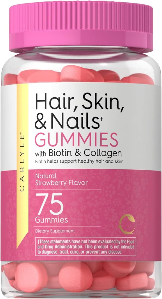 Carlyle Hair Skin and Nails Vitamins | 75 Gummies | with Biotin and Collagen | G