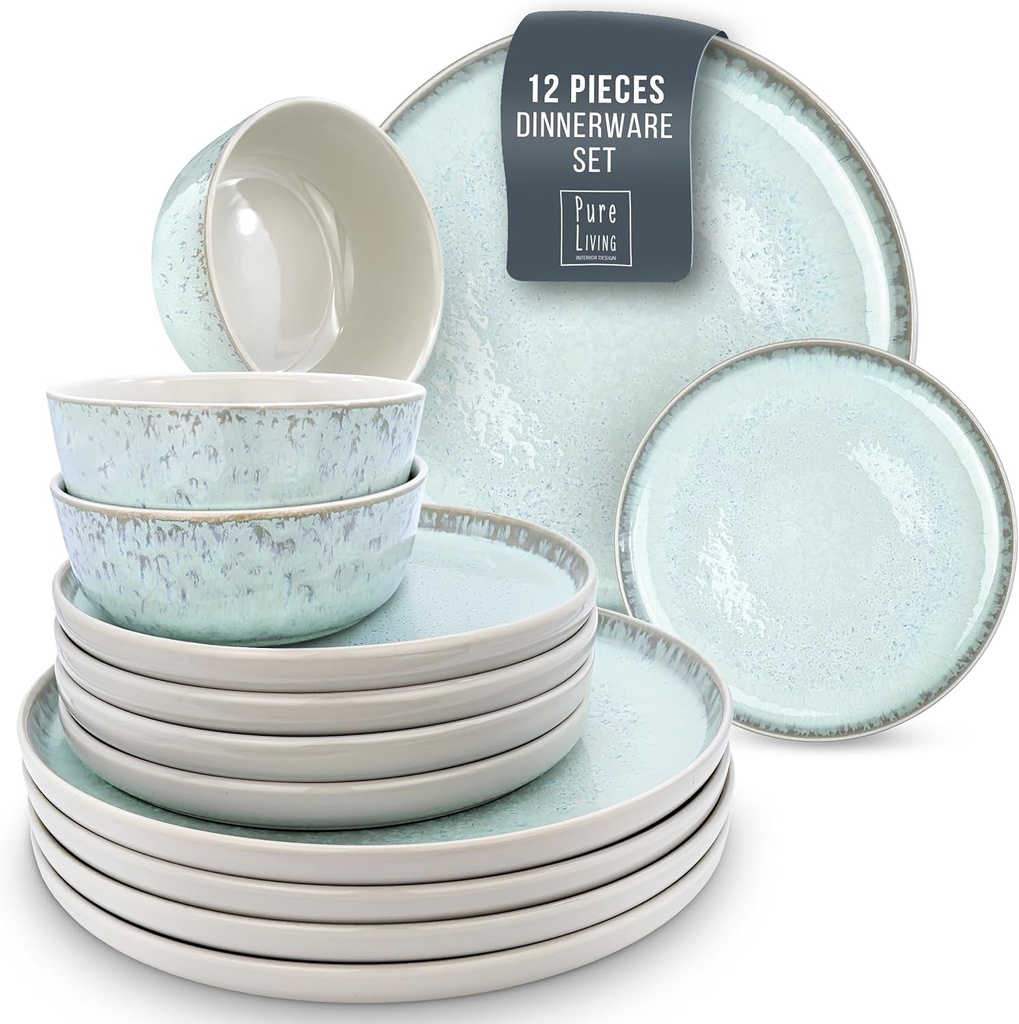 12 Piece Dinnerware Sets for 4 - Modern Style Stoneware Dinnerware Set - Scratch