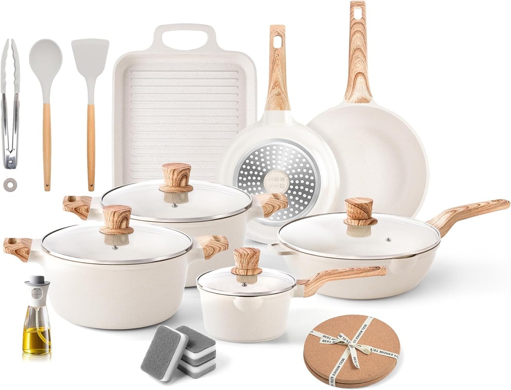 20 Piece Pots and Pans Set - Caannasweis Kitchen Nonstick Cookware Sets Granite