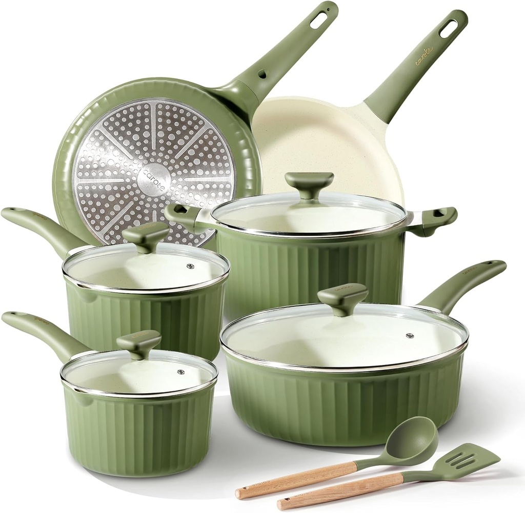 CAROTE 12Pcs Pots and Pans Set Non Stick, Nonstick Kitchen Cookware Sets, Granit