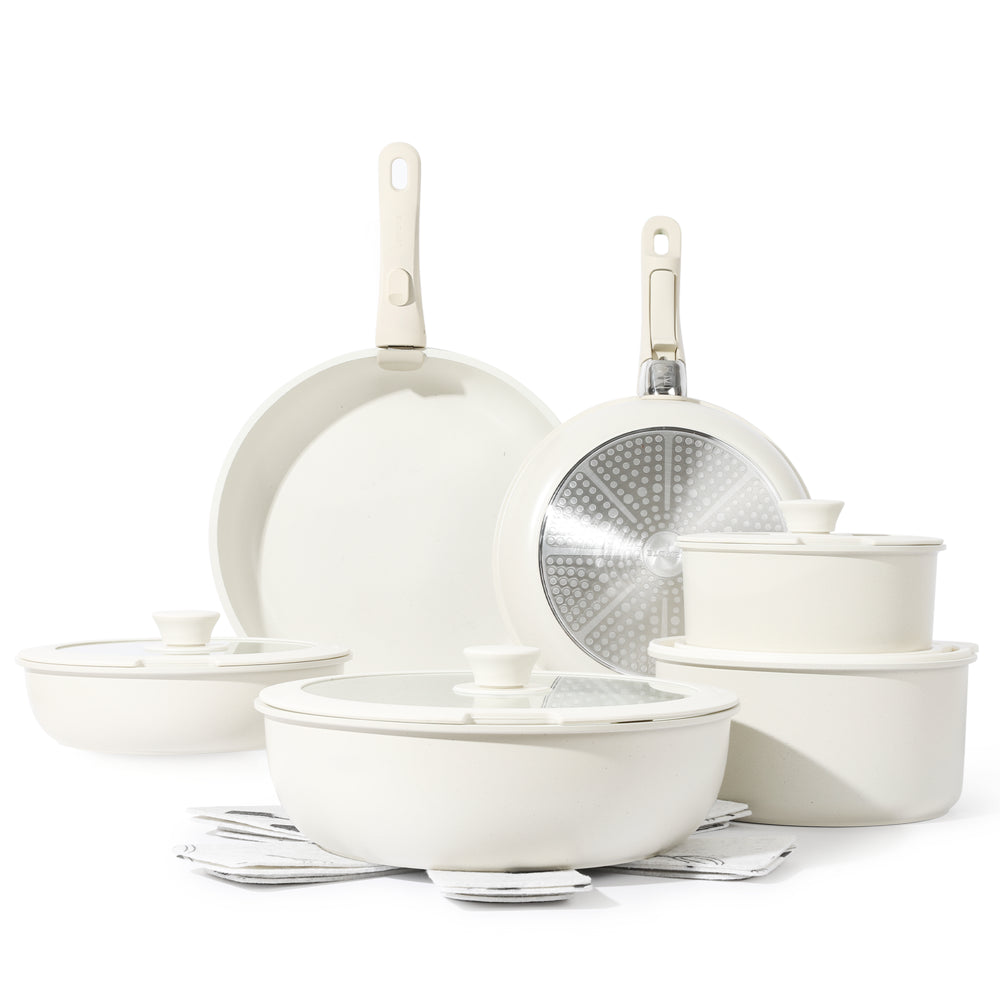 Carote Nonstick Cookware Sets, 17 Pcs Granite Non Stick Pots and Pans Set with R