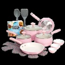 Tasty Clean Ceramic 16 Piece Non-Stick Aluminum Cookware Set, Pink