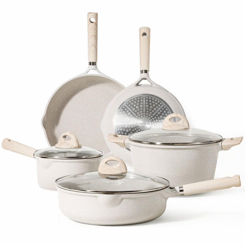 Carote Nonstick Pots and Pans Set, 8 Pcs Induction Kitchen Cookware Sets (Beige