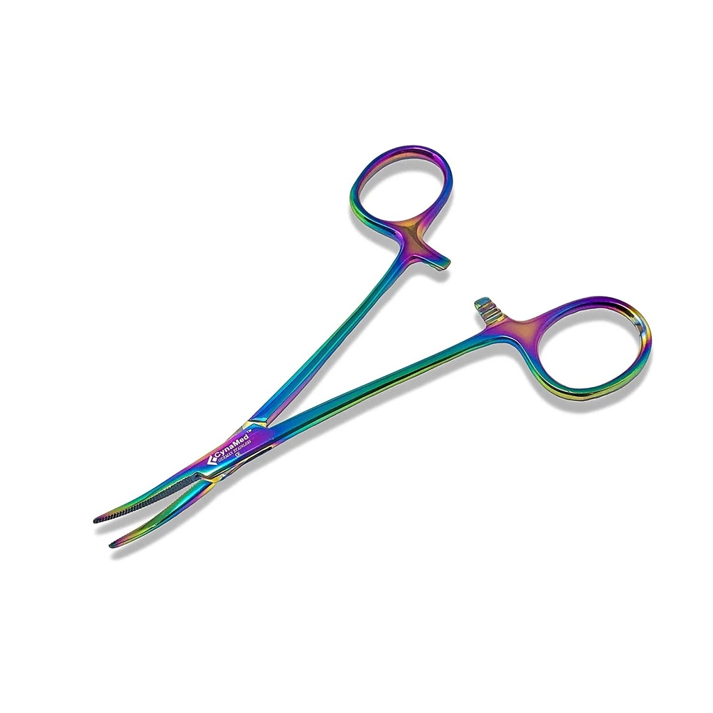 Cynamed Mosquito Rainbow Clamping Locking Forceps - (5 In. (12.7 Cm), Curved Jaws