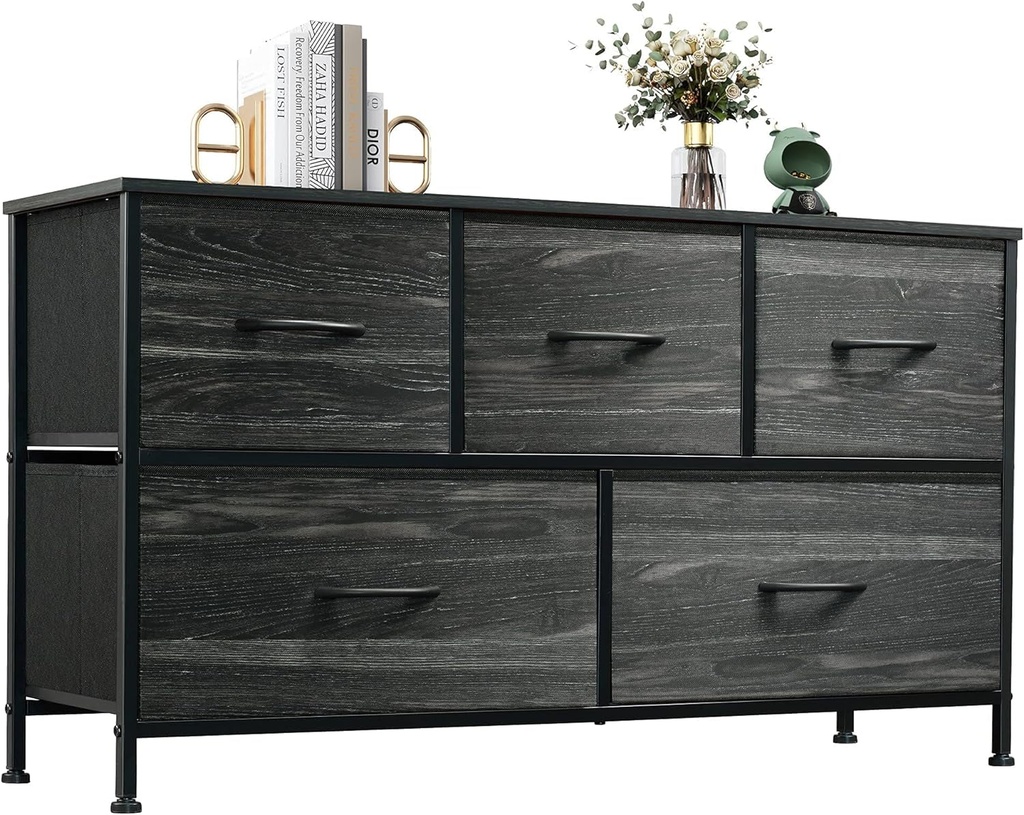 WLIVE Dresser for Bedroom with 5 Drawers, Wide Chest of Drawers, Fabric Dresser,