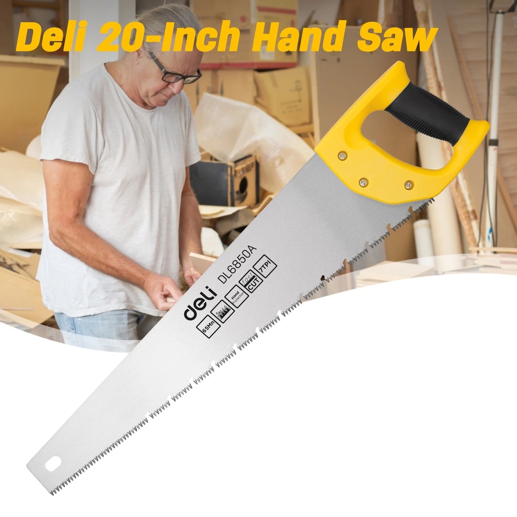 Deli 20-Inch Pro Hand Saw,7 TPI Fine-Cut Soft-Grip Handsaw with Deep Gullets and Ergonomic Non-Slip Handle, for Sawing,Pruning,Gardening,Wood,Plastic and Drywall