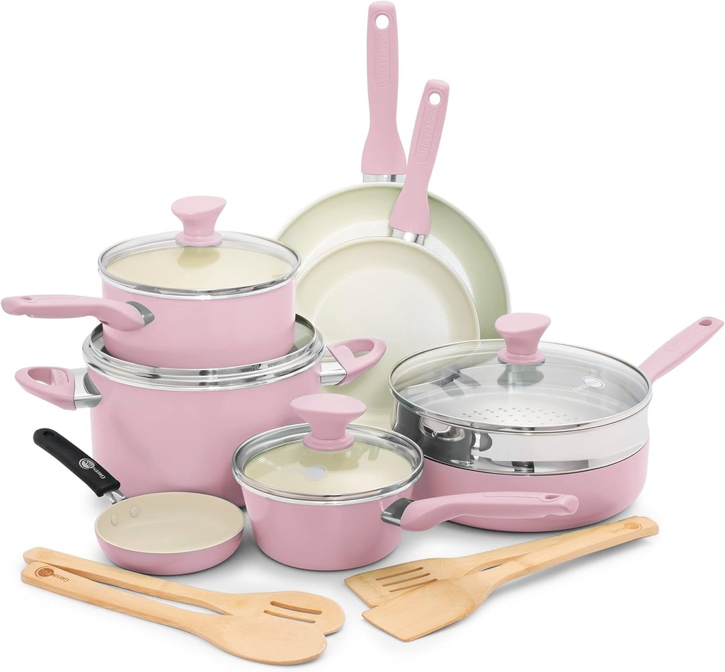 Greenpan Rio Healthy Ceramic Nonstick 16 Piece Cookware Pots and Pans Set, Pfas-