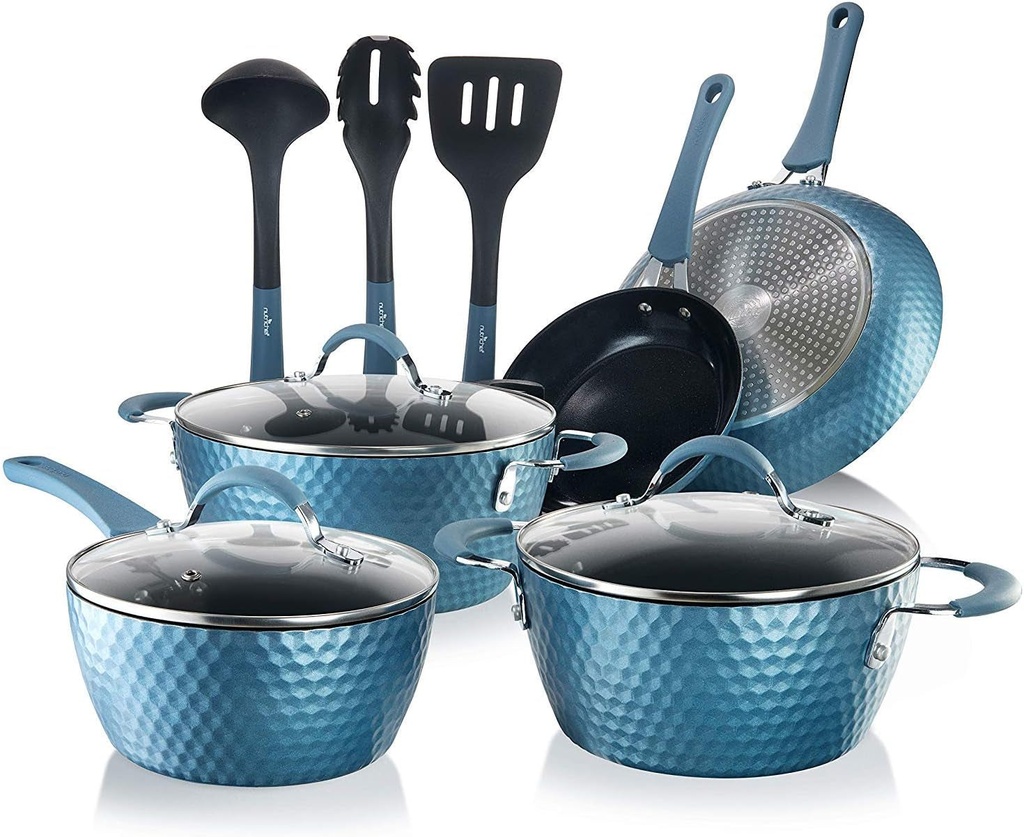 Nutrichef 11 Pc Pots and Pans Set Non Stick Cookware with Ceramic Coating, Ergon